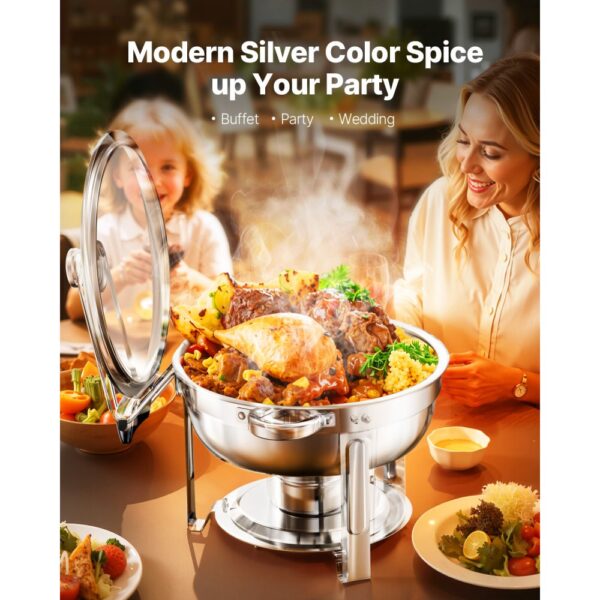 VEVOR Chafing Dish Buffet Speisenwärmer mit 2 Behältern in voller Größe (4,7 L pro), für Buffet Partys Silber – Bild 2