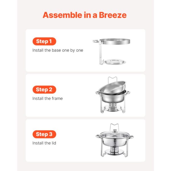 VEVOR Chafing Dish Buffet Speisenwärmer mit 2 Behältern in voller Größe (4,7 L pro), für Buffet Partys Silber – Bild 5