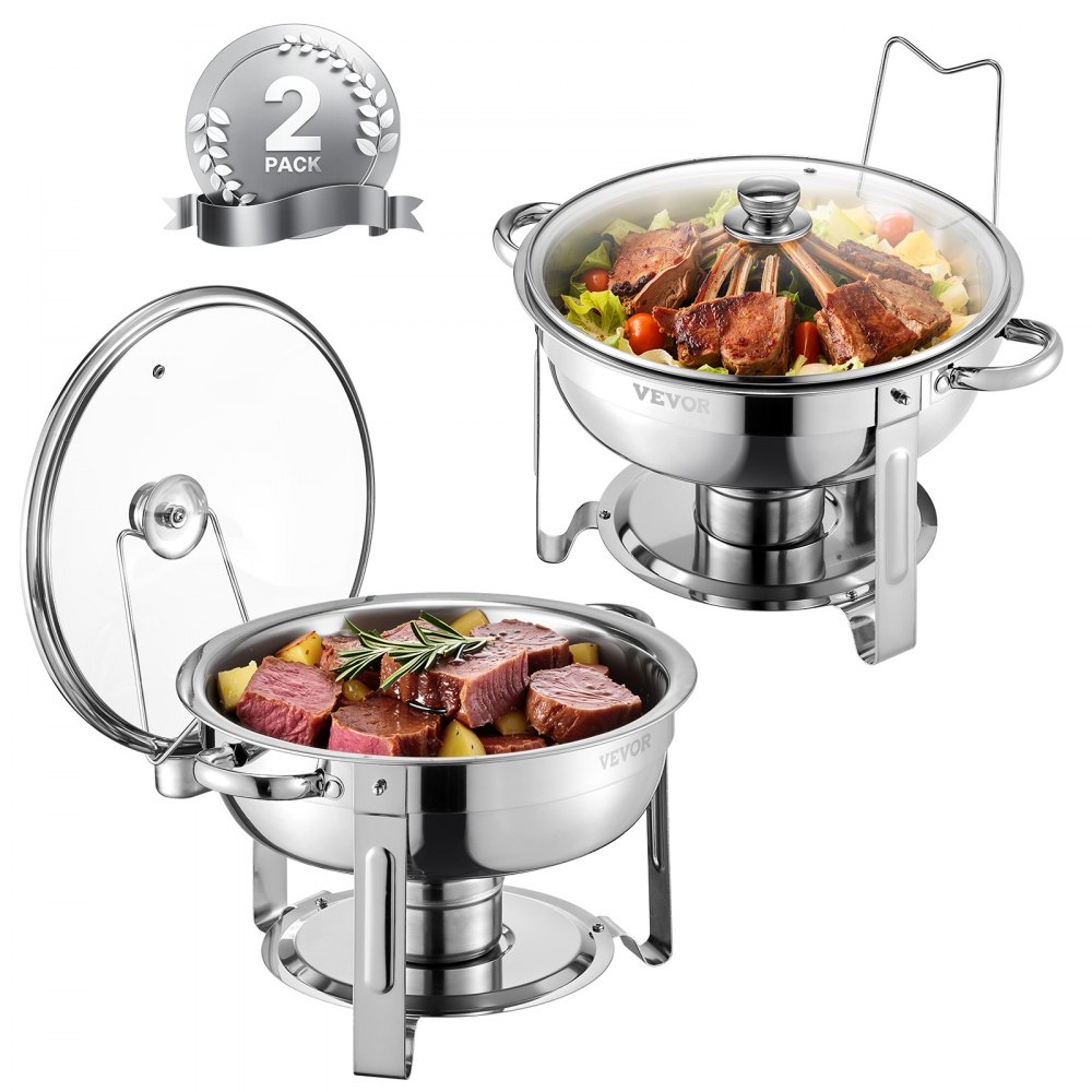 VEVOR Chafing Dish Buffet Speisenwärmer mit 2 Behältern in voller Größe (4,7 L pro), für Buffet Partys Silber