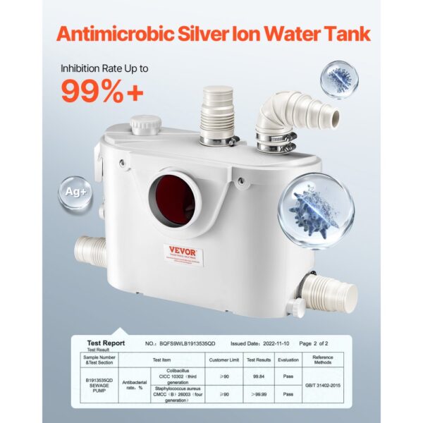 VEVOR Hebeanlage, 500 W, 110 L/min Durchfluss, 8 m Förderhöhe, Schmutzwasserpumpe mit 4 Wassereinlässen – Bild 4 VEVOR Hebeanlage, 500 W, 110 L/min Durchfluss, 8 m Förderhöhe, Schmutzwasserpumpe mit 4 Wassereinlässen – Bild 4
