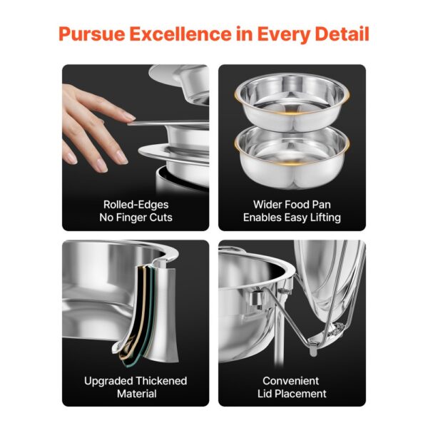 VEVOR Chafing Dish Set 4 x 4,7 L Runder Speisenwärmer für Buffet in Silber, Partys und Mobiles Catering – Bild 3