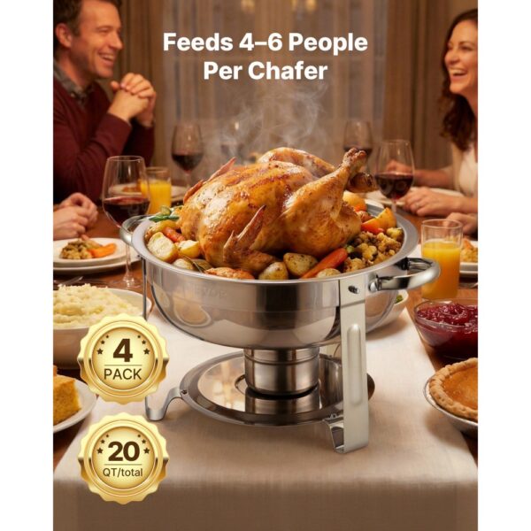 VEVOR Chafing Dish Set 4 x 4,7 L Runder Speisenwärmer für Buffet in Silber, Partys und Mobiles Catering – Bild 4