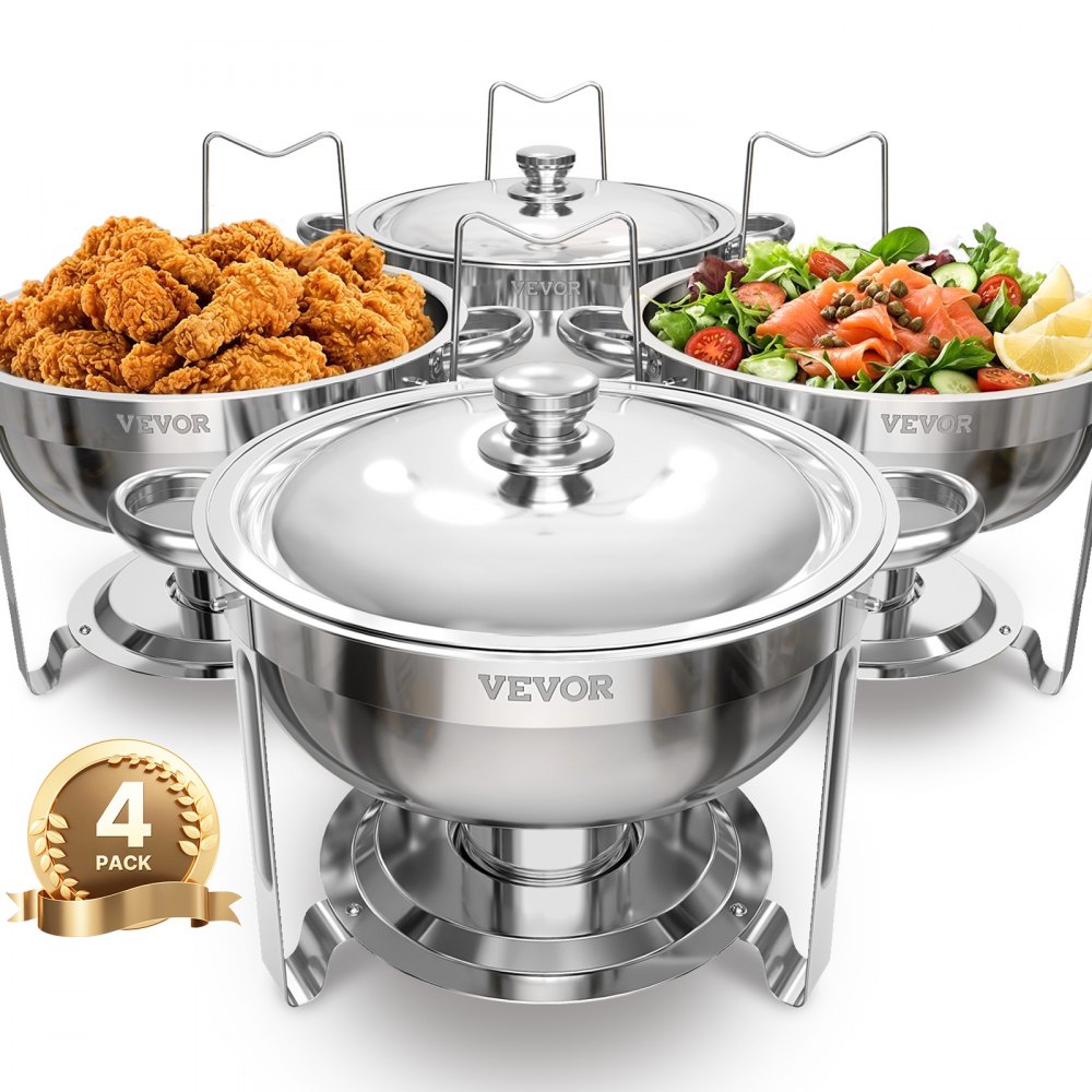 VEVOR Chafing Dish Set 4 x 4,7 L Runder Speisenwärmer für Buffet in Silber, Partys und Mobiles Catering