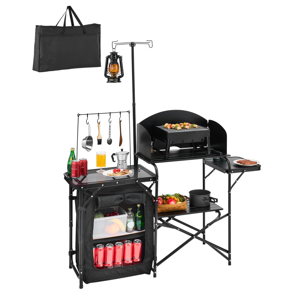 VEVOR Camping Küchentisch Outdoor Kochtisch, tragbare Kochstation aus Aluminium mit Lagerschrank & Tragetasche