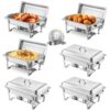 VEVOR Chafing Dish Buffet Edelstahl-Chafing Dish mit 6 Pfannen in voller Größe (7,5 L), für Partys, Silber