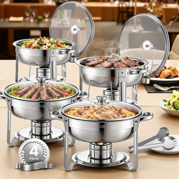 VEVOR Chafing Dish Buffet Speisenwärmer mit 4 Behältern in voller Größe (4,7 L pro)