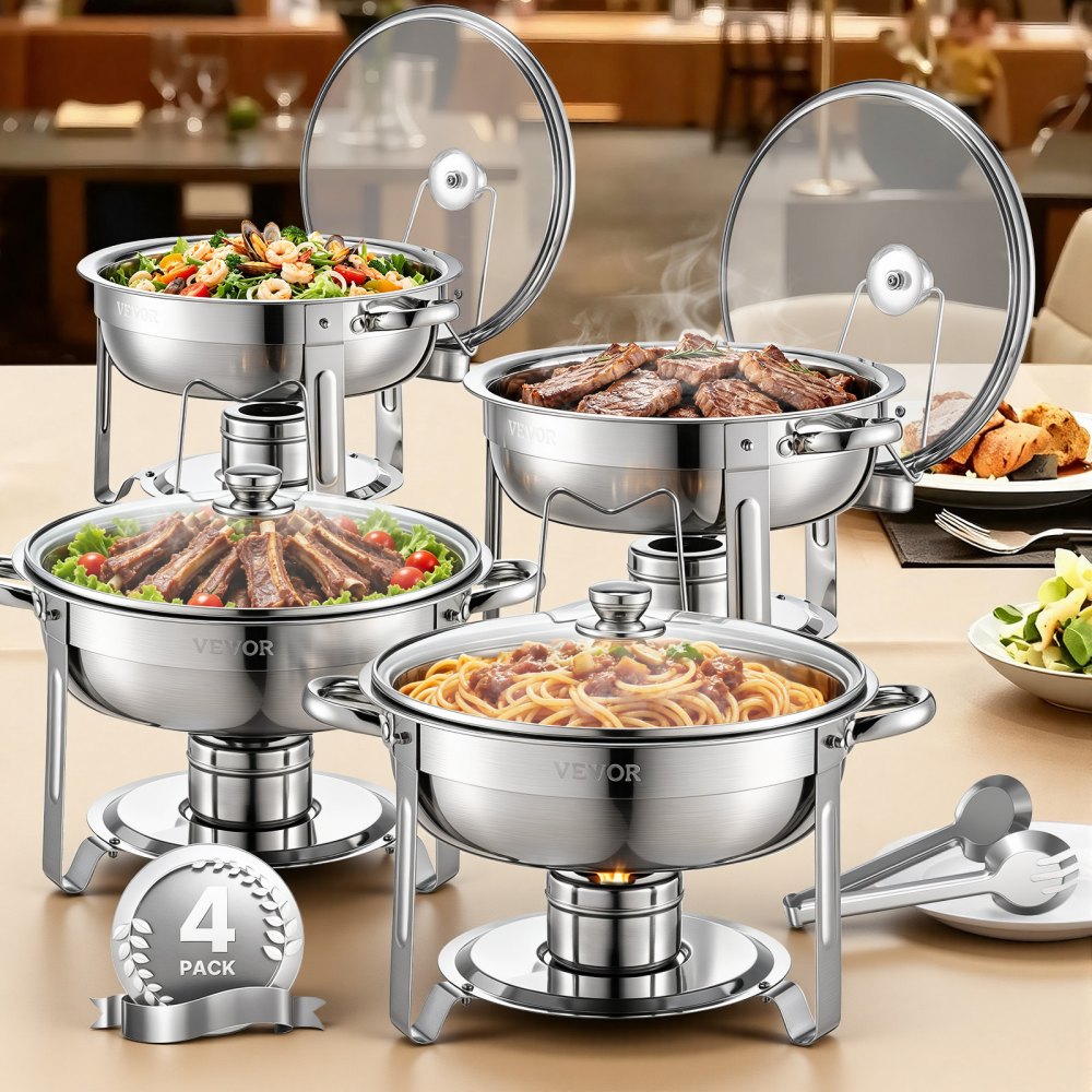 VEVOR Chafing Dish Buffet Speisenwärmer mit 4 Behältern in voller Größe (4,7 L pro)