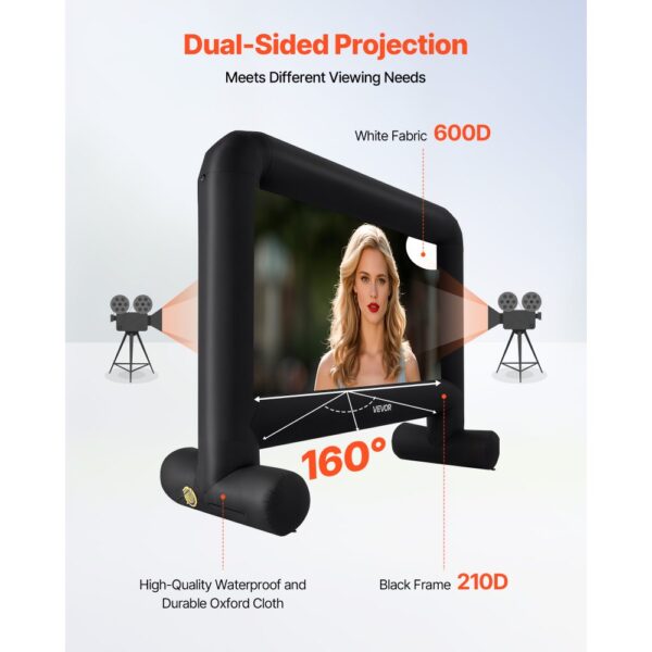 VEVOR aufblasbare Filmleinwand Projektion Beamer Leinwand aus 600D, 16:9 – Bild 4