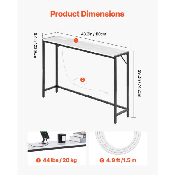 VEVOR Konsolentisch aus Marmor, moderner langer Flurtisch (110 cm) mit Steckdose – Bild 3