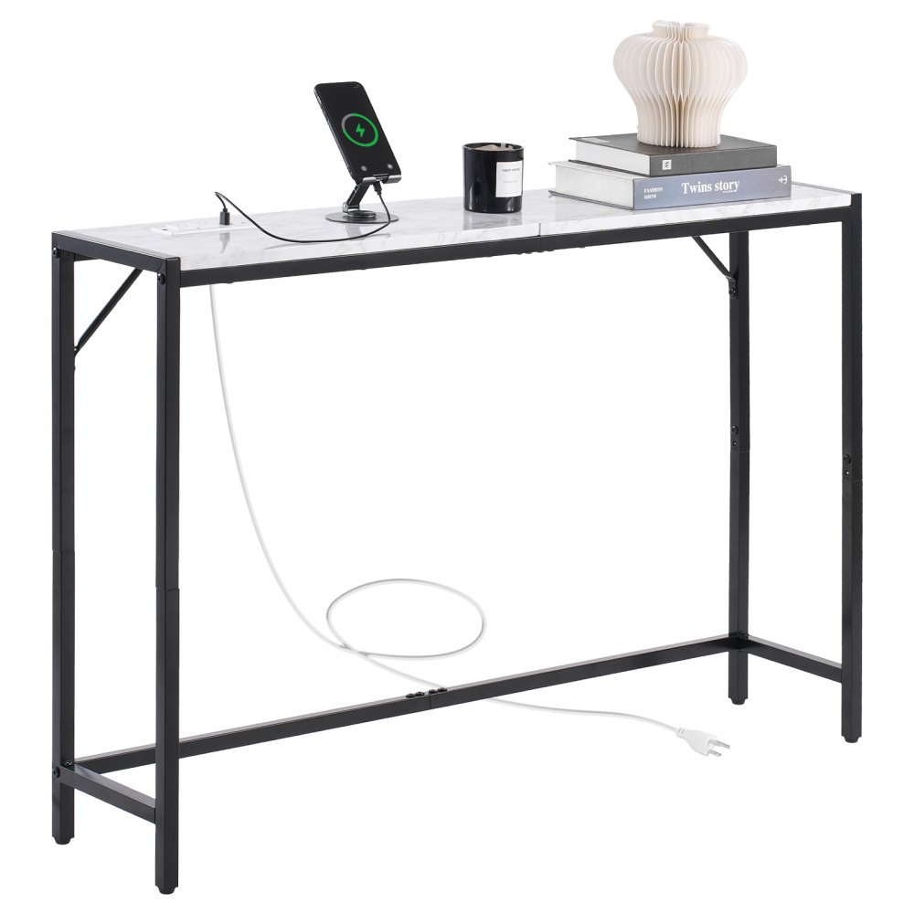 VEVOR Konsolentisch aus Marmor, moderner langer Flurtisch (110 cm) mit Steckdose