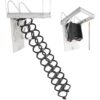 VEVOR Dachbodenleiter, Tragkraft 299,4 kg, Scherentreppe aus legiertem Stahl mit Zugstange für Dachboden