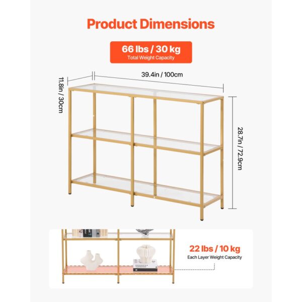 VEVOR 3-stufiger Konsolentisch moderner rechteckiger Flurtisch (100 x 30 x 72,9 cm) mit Platte aus gehärtetem – Bild 3