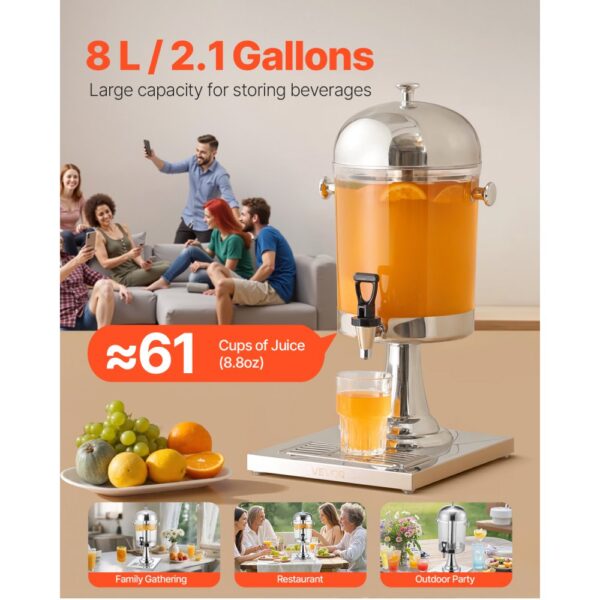 VEVOR Getränkespender (1 x 8 L) für Partys Saftspender (aus Edelstahl + Polycarbonat) mit tropfsicherem – Bild 2
