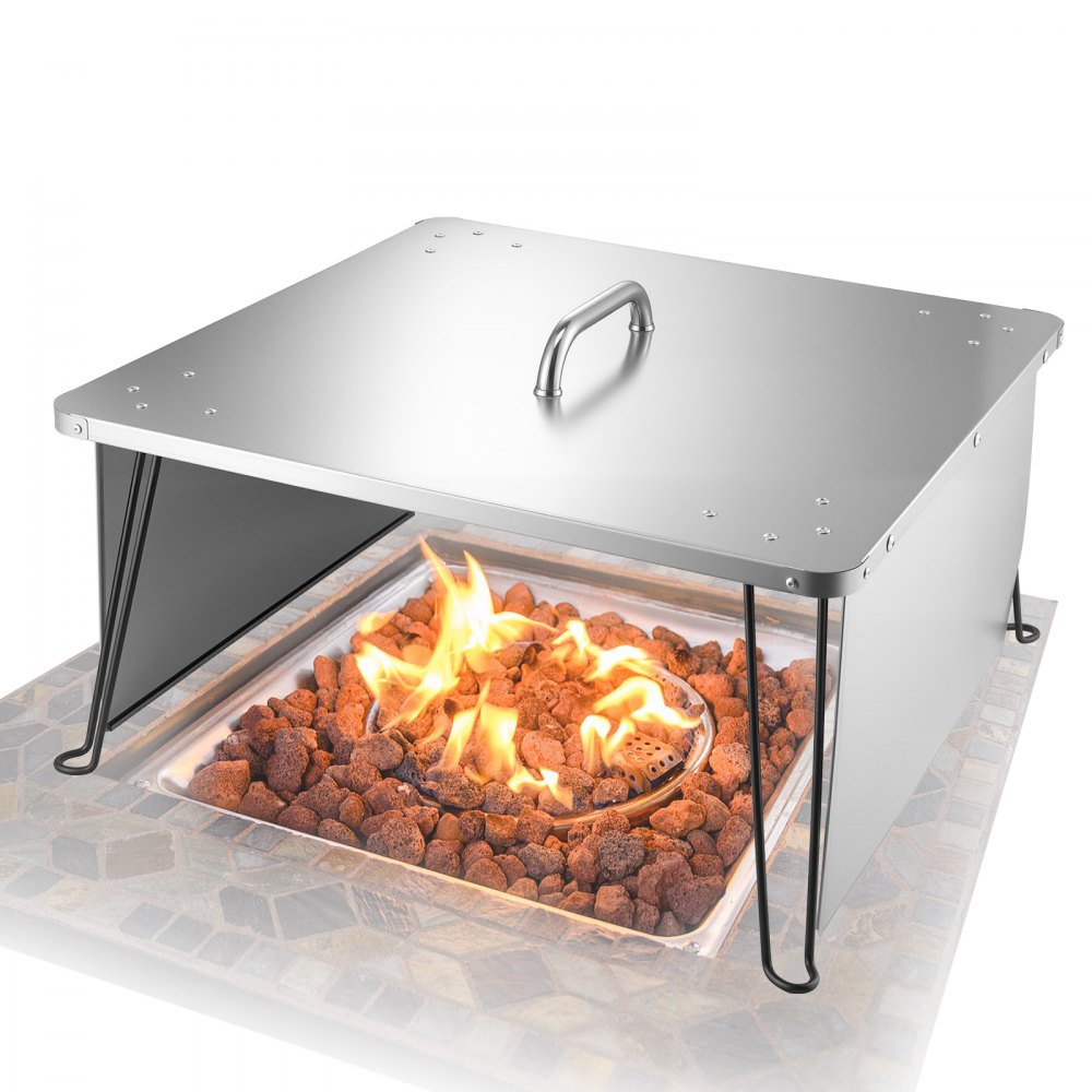 VEVOR Feuerstelle Deckel, 645x645x370 mm, mit 4 klappbaren Beinen und Tragegriff