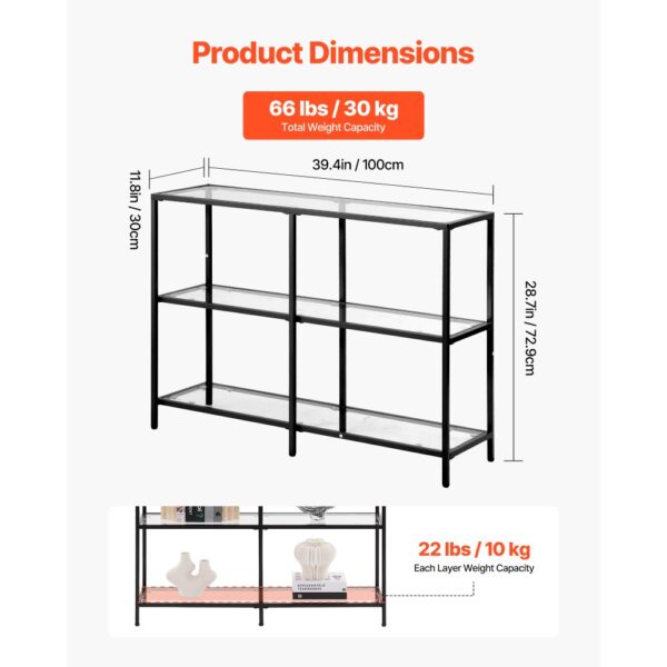 VEVOR 3-stufiger Konsolentisch moderner Flurtisch (100 x 30 x 72,9 cm) mit Platte aus gehärtetem Glas – Bild 3