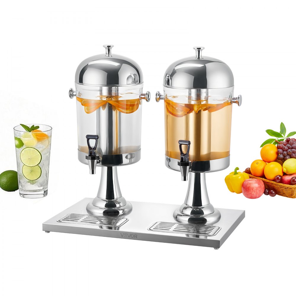 VEVOR Getränkespender (2 x 8 L) für Partys Saftspender (aus Edelstahl + Polycarbonat) mit tropfsicherem