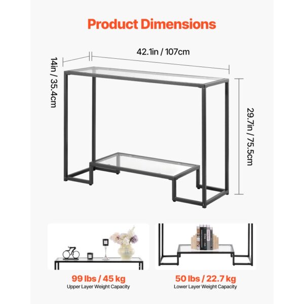 VEVOR 2-stufiger Konsolentisch moderner rechteckiger Flurtisch (107 x 35,4 x 75,5 cm) mit Platte – Bild 3