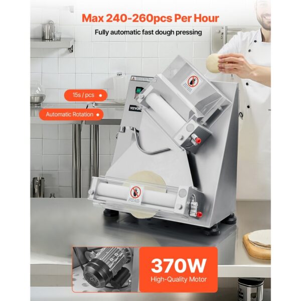 VEVOR elektrische Pizzateigpresse 355,6 mm Gebäck-Pressplatte, Brotpresse automatisch 370 W aus Edelstahl – Bild 2 VEVOR elektrische Pizzateigpresse 355,6 mm Gebäck-Pressplatte, Brotpresse automatisch 370 W aus Edelstahl – Bild 2