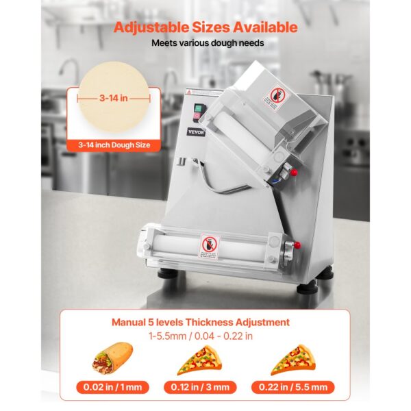 VEVOR elektrische Pizzateigpresse 355,6 mm Gebäck-Pressplatte, Brotpresse automatisch 370 W aus Edelstahl – Bild 3 VEVOR elektrische Pizzateigpresse 355,6 mm Gebäck-Pressplatte, Brotpresse automatisch 370 W aus Edelstahl – Bild 3