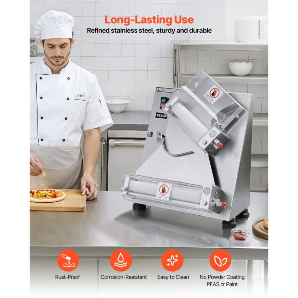 VEVOR elektrische Pizzateigpresse 355,6 mm Gebäck-Pressplatte, Brotpresse automatisch 370 W aus Edelstahl – Bild 5 VEVOR elektrische Pizzateigpresse 355,6 mm Gebäck-Pressplatte, Brotpresse automatisch 370 W aus Edelstahl – Bild 5