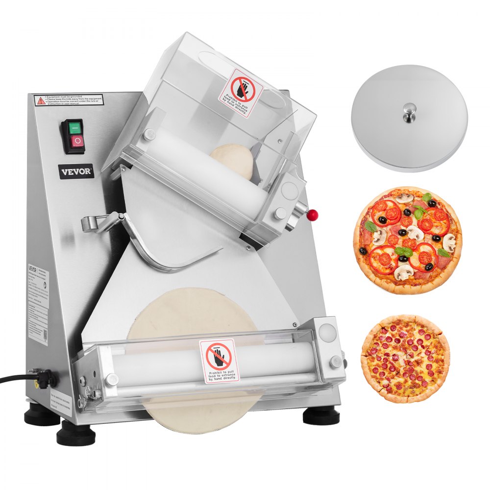 VEVOR elektrische Pizzateigpresse 355,6 mm Gebäck-Pressplatte, Brotpresse automatisch 370 W aus Edelstahl