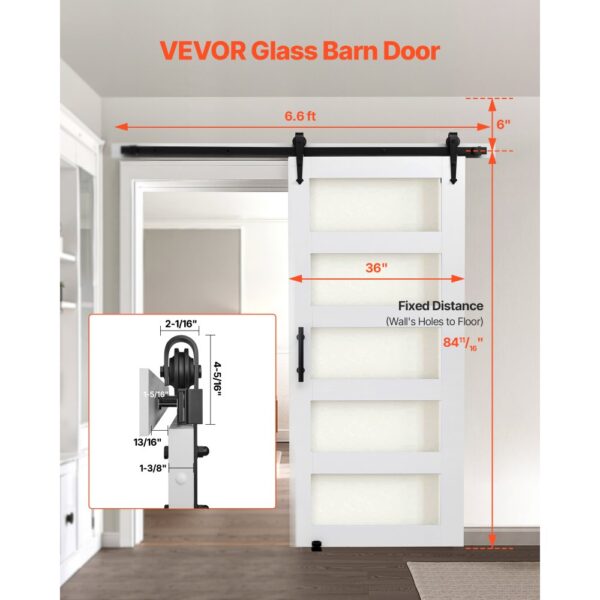 VEVOR Schiebetür im Scheunenstil Schiebetürsystem (914 x 2134 mm) aus hochfesten MDF-Platten & Milchglas – Bild 2 VEVOR Schiebetür im Scheunenstil Schiebetürsystem (914 x 2134 mm) aus hochfesten MDF-Platten & Milchglas – Bild 2