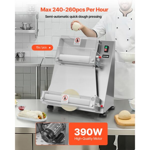 VEVOR elektrische Pizzateigpresse 355,6 mm Gebäck-Pressplatte, Brotpresse 390 W aus Edelstahl, 260 Stk./h – Bild 2