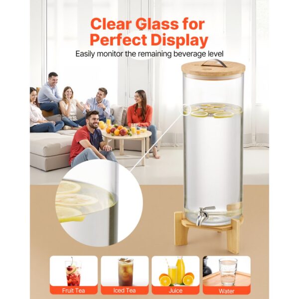 VEVOR Getränkespender (1 x 13 L) für Partys Saftspender (aus Glas) mit Holzständer & Zapfhahn Wasserspender – Bild 4