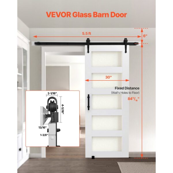 VEVOR Schiebetür im Scheunenstil Schiebetürsystem (762 x 2134 mm) aus hochfesten MDF-Platten & Milchglas – Bild 2