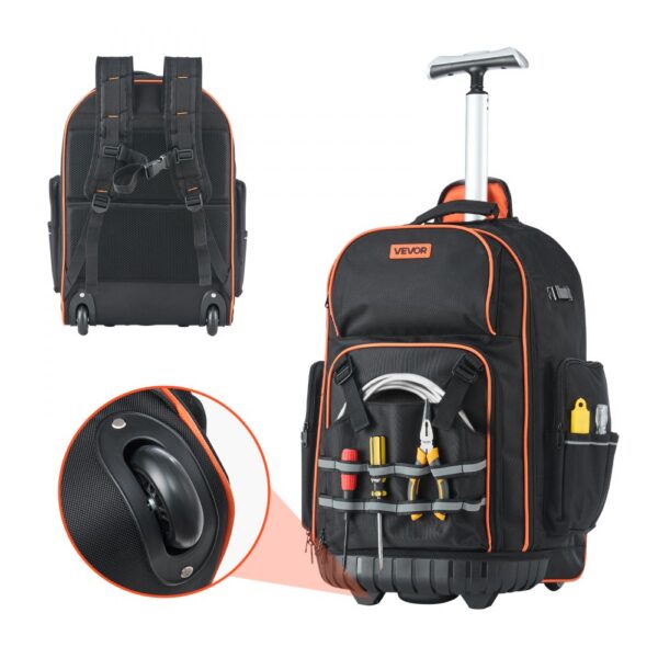 VEVOR Werkzeugrucksack mit Rollen, 50 kg Tragkraft, 72 Taschen, 450x275x560 mm