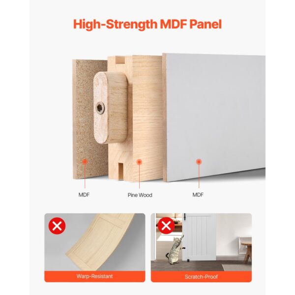 VEVOR Schiebetür im Scheunenstil Schiebetürsystem (762 x 2134 mm) aus hochfesten MDF-Platten – Bild 3