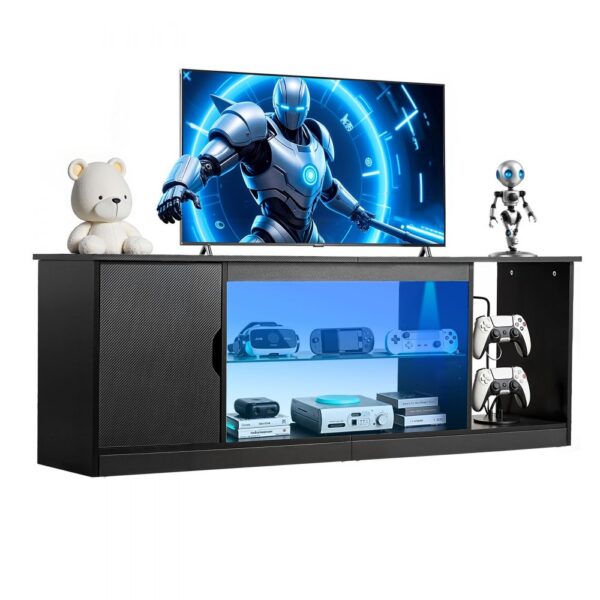 VEVOR TV-Ständer für Fernseher bis zu 65 Zoll, TV Tisch mit Lichtleiste, Schwarz