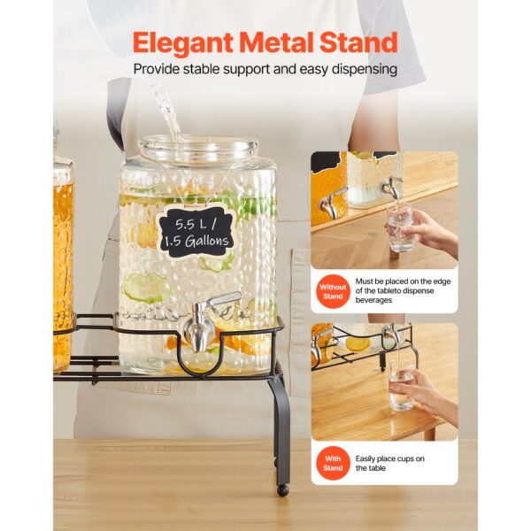VEVOR Getränkespender (2 x 5,5 L) für Partys Saftspender (aus Glas) mit tropfsicherem Zapfhahn & Metallständer – Bild 5
