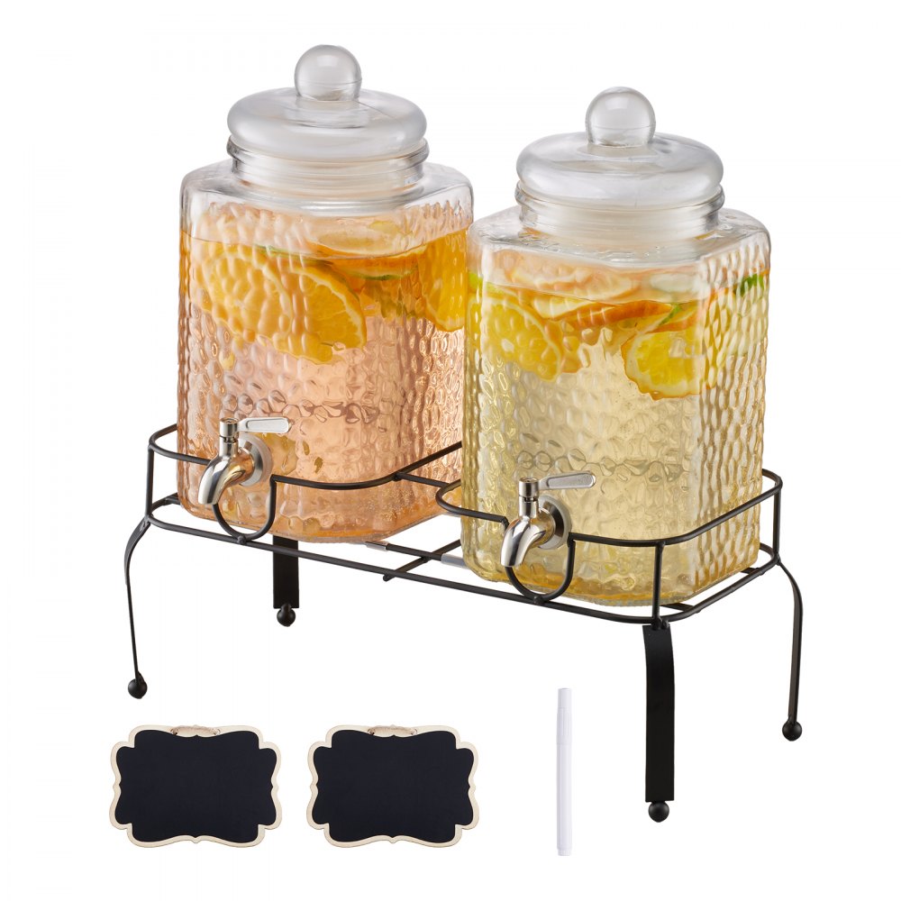 VEVOR Getränkespender (2 x 5,5 L) für Partys Saftspender (aus Glas) mit tropfsicherem Zapfhahn & Metallständer