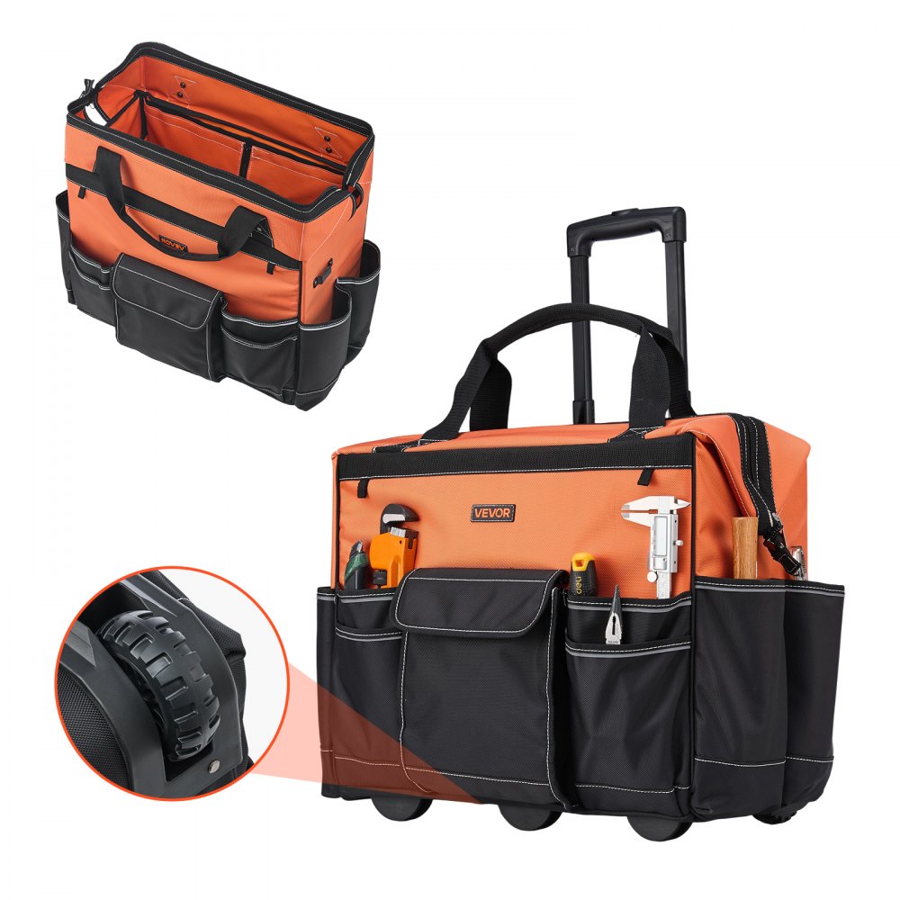 VEVOR Werkzeugtasche mit Rollen, 50 kg Tragkraft, 27 Taschen, 510x310x450 mm