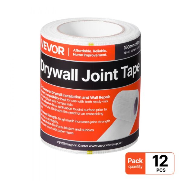 VEVOR Fugenband, 150 mm B x 30 m L, 12 Rollen, selbstklebendes Fiberglas-Trockenbau-Reparaturband