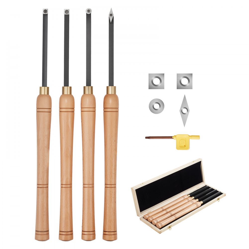VEVOR Drechseleisen-Set, 4-teilig, Drechselmesser in Holzkoffer, Rockwellhärte von 80–90