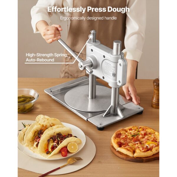 VEVOR manuelle Pizzateigpresse 241,3 mm Gebäck-Pressplatte, Brotpresse aus Edelstahl, Pizza-Teigrolle – Bild 3 VEVOR manuelle Pizzateigpresse 241,3 mm Gebäck-Pressplatte, Brotpresse aus Edelstahl, Pizza-Teigrolle – Bild 3