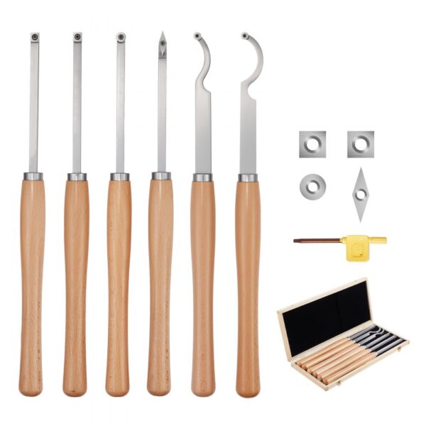 VEVOR Drechseleisen-Set, 6-teilig, Drechselmesser in Holzkoffer, Rockwellhärte von 80–90