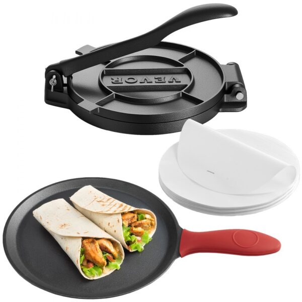 VEVOR Tortillapresse Taco Presse (20 cm) aus Graueisen, Teig-Presse für Tortilla