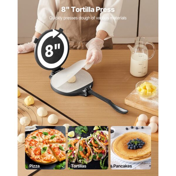 VEVOR Tortillapresse Taco Presse (20 cm) aus Graueisen, Teig-Presse für Tortilla – Bild 2