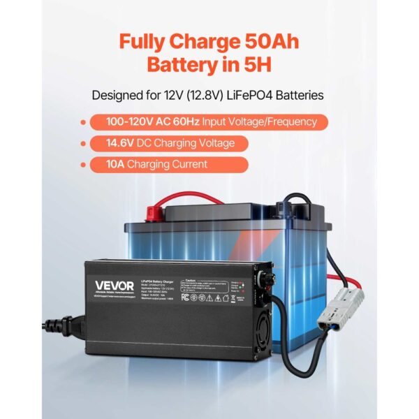 VEVOR 12 V 10 A Lithium-Batterieladegerät, 14,6 V DC Ladespannung, 0-V-Aktivierung – Bild 2