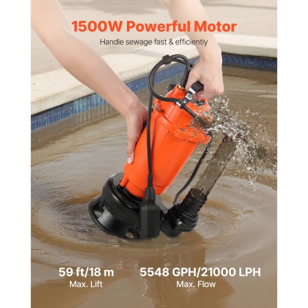 VEVOR 1500 W Tauchpumpe, 21000 l/h, 18m Förderhöhe zum Abpumpen von Schmutzwasser – Bild 2