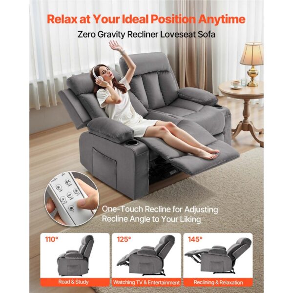 VEVOR Loveseat Relaxsessel elektrische Liegecouch mit Wärmefunktion & Massage, TV-Sessel für Wohnzimmer Grau – Bild 2
