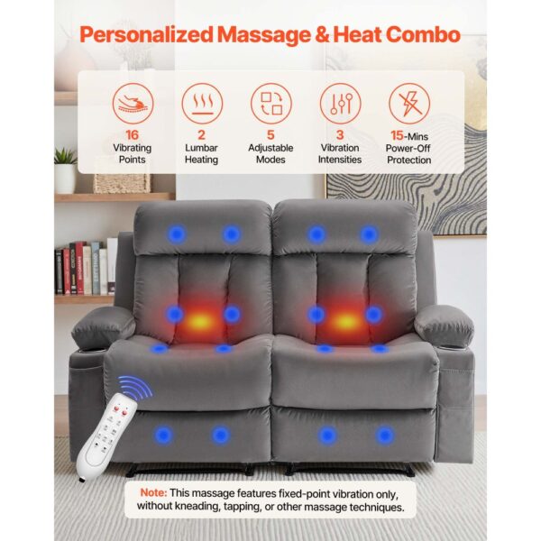 VEVOR Loveseat Relaxsessel elektrische Liegecouch mit Wärmefunktion & Massage, TV-Sessel für Wohnzimmer Grau – Bild 4