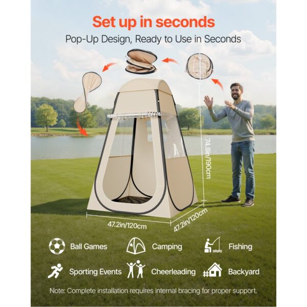 VEVOR Sportzelt, 1200 x 1200 x 1900 mm, Pop-up-Zelt für 1 Person, Campingunterstand für Veranstaltungen – Bild 2