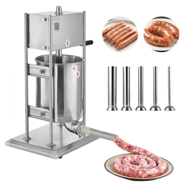 VEVOR manueller Wurstfüller 10 L vertikale Wurstfüllmaschine Fleischfüller mit 2 Geschwindigkeiten