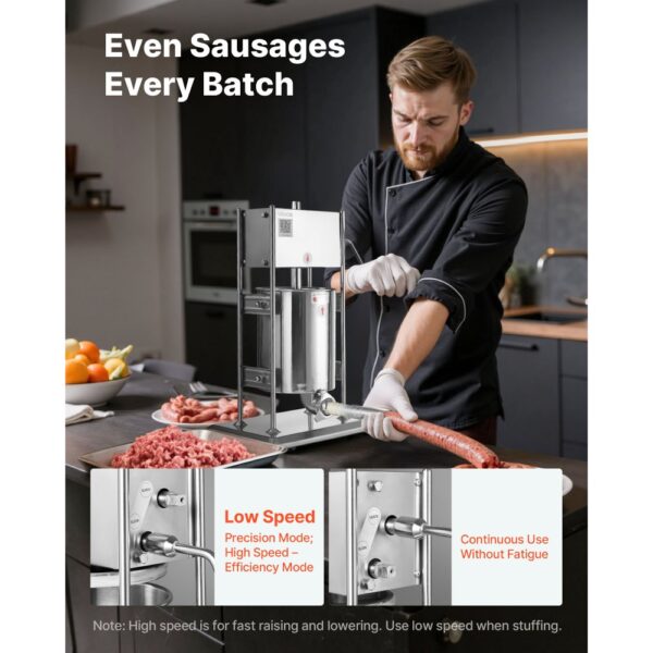 VEVOR manueller Wurstfüller 10 L vertikale Wurstfüllmaschine Fleischfüller mit 2 Geschwindigkeiten – Bild 2