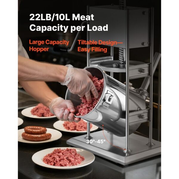 VEVOR manueller Wurstfüller 10 L vertikale Wurstfüllmaschine Fleischfüller mit 2 Geschwindigkeiten – Bild 4