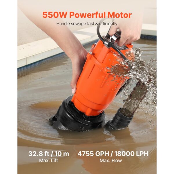 VEVOR 550W Tauchpumpe, 18000l/h, Gusseisen-Schmutzwasserpumpe mit 5,08cm Auslass – Bild 2